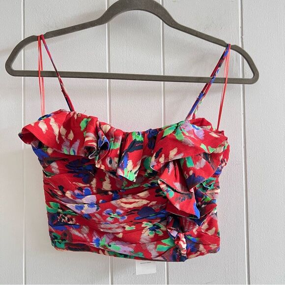Zara Floral Ruffle Crop Tank Top NWT - Picture 3 of 14